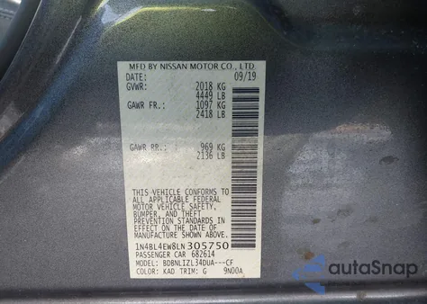 2020 Nissan Altima Sl Intelligent Awd from USA, damaged, VIN 1N4BL4EW8LN305750